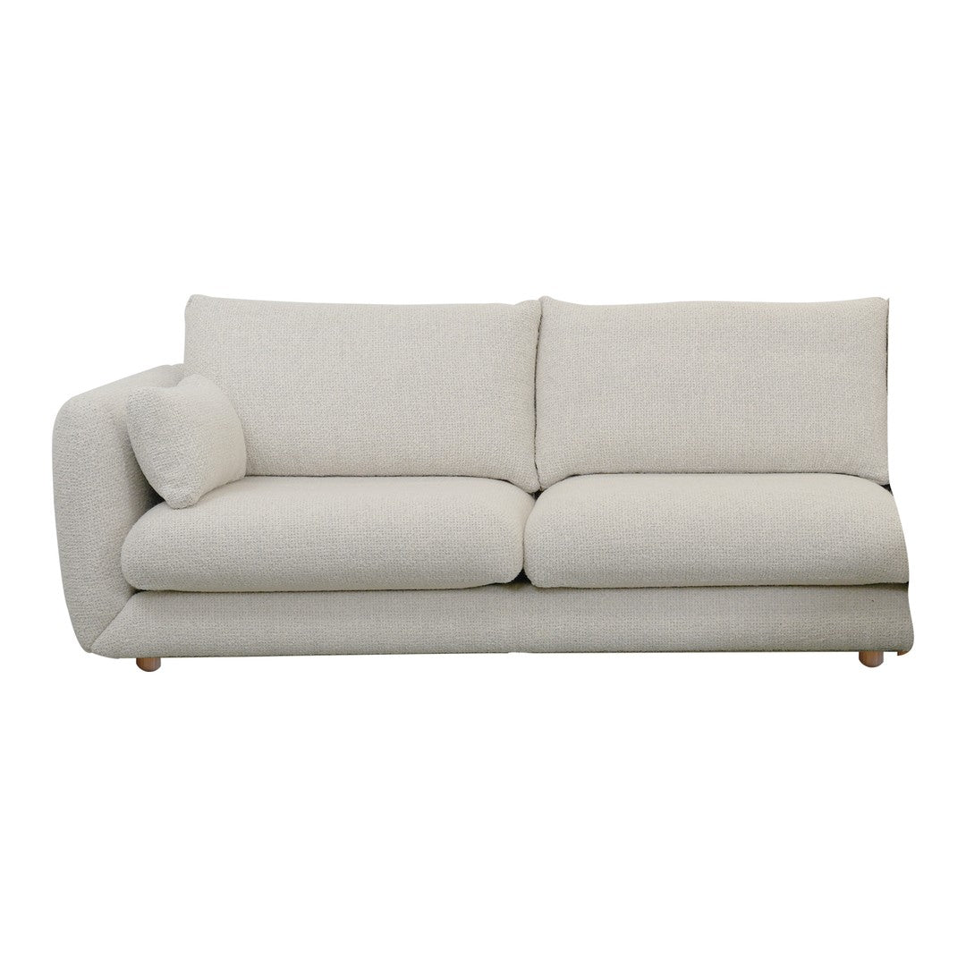 Light beige modern sofa with smooth, textured fabric and minimalist design. Perfect for contemporary living spaces.