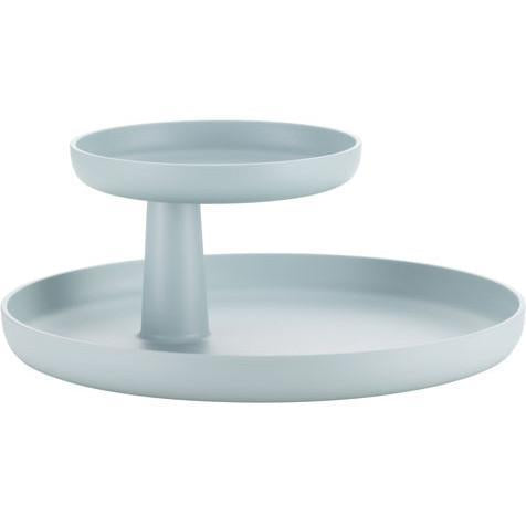 Light blue two-tier serving tray with smooth, minimalist design and rounded edges. Perfect for stylish displays.