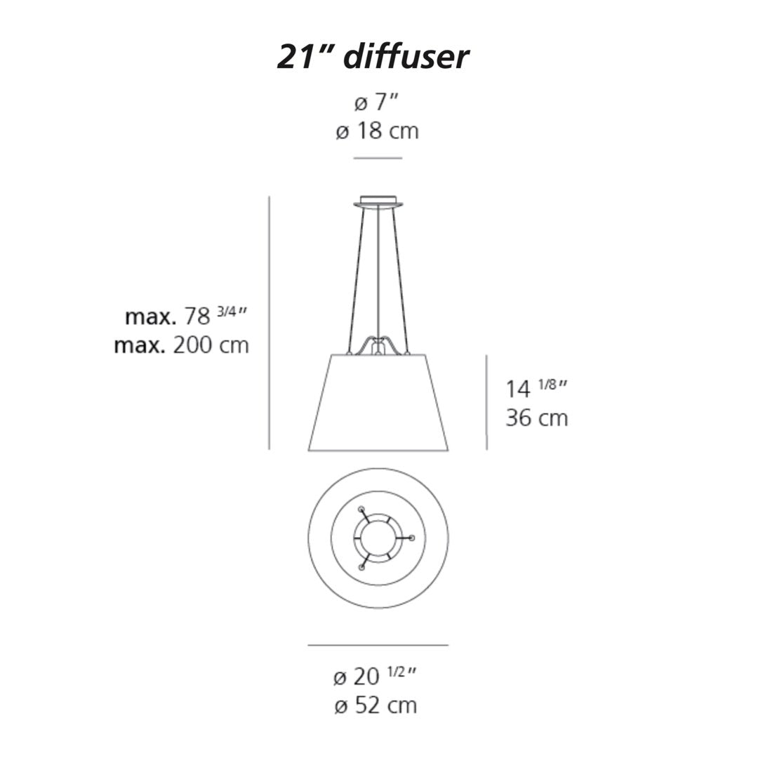 21" diffuser with a sleek design in white, featuring a minimalist style and smooth curves. Ideal for modern decor.