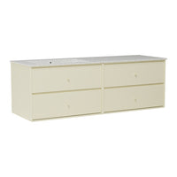 Light cream storage cabinet with smooth surface and four drawers, featuring a minimalist design and neutral tones.