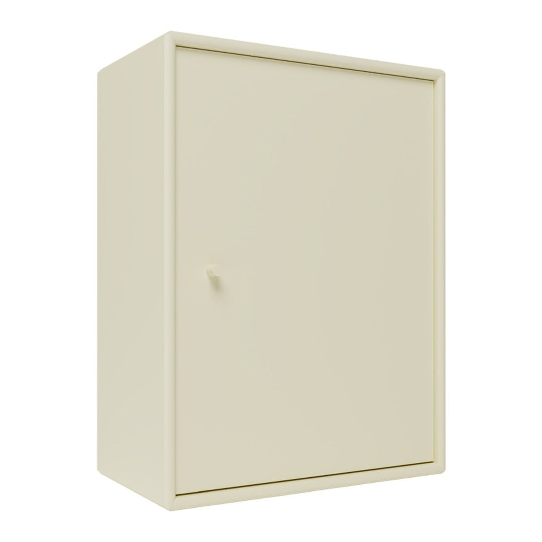 Cream-colored cabinet with a smooth, solid surface and minimalist design. Ideal for modern decor.