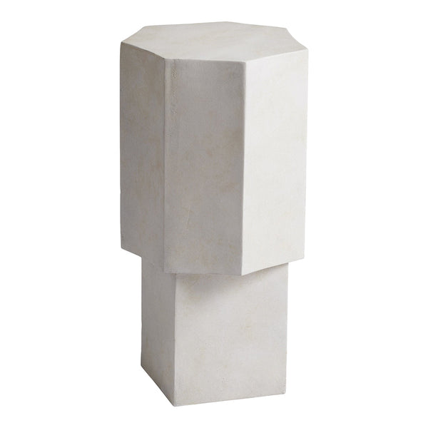 Minimalist white octagonal pedestal with a smooth, matte finish. Modern design with clean lines and geometric shape.