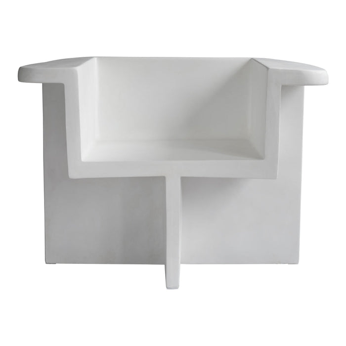 Sleek, minimalist white chair with a modern design and smooth, solid surface. Ideal for contemporary decor.