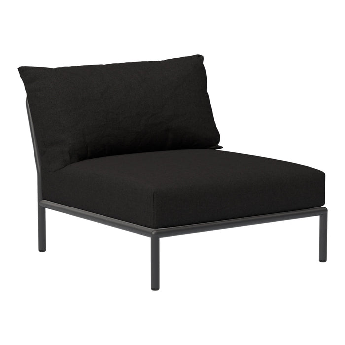 Black lounge chair with a plush cushion and sleek metal frame, perfect for modern decor.
