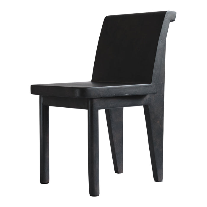 Matte black wooden chair with sleek, minimalist design and smooth surface. Perfect for modern decor.