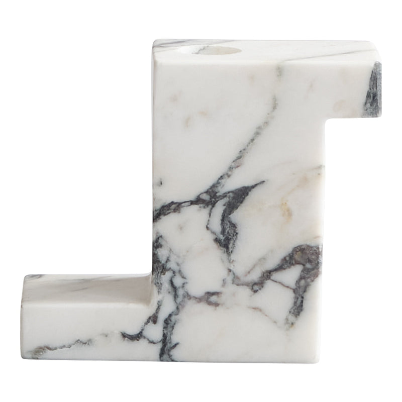 White marble vase with elegant black veining in a modern geometric design. Perfect for contemporary decor.