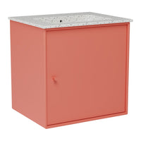 Coral cabinet with a speckled white top, featuring a minimalist design for modern decor.