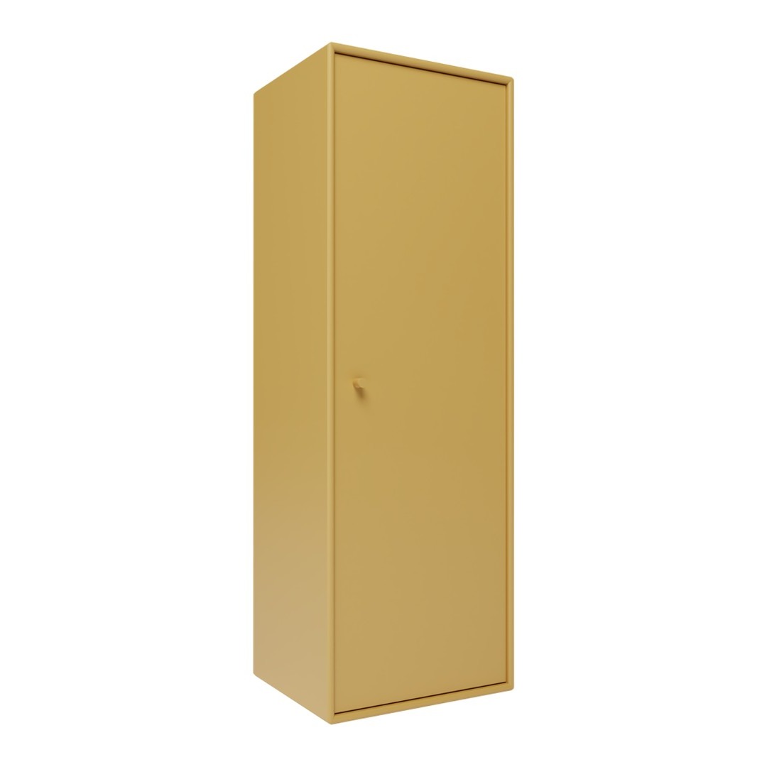 Sleek, solid mustard yellow storage cabinet with a minimalist design and smooth surface.