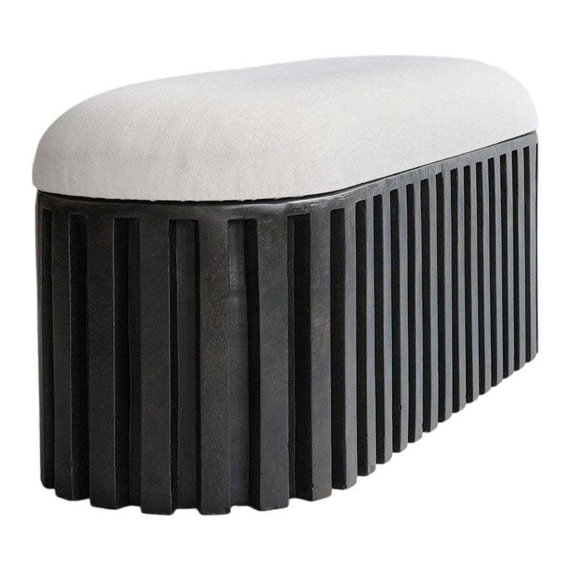 Black ribbed base with a soft white cushion, adding a modern touch to any space.