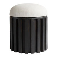 Black striped stool with a white textured fabric top for modern decor accents. Ideal for any stylish living space.