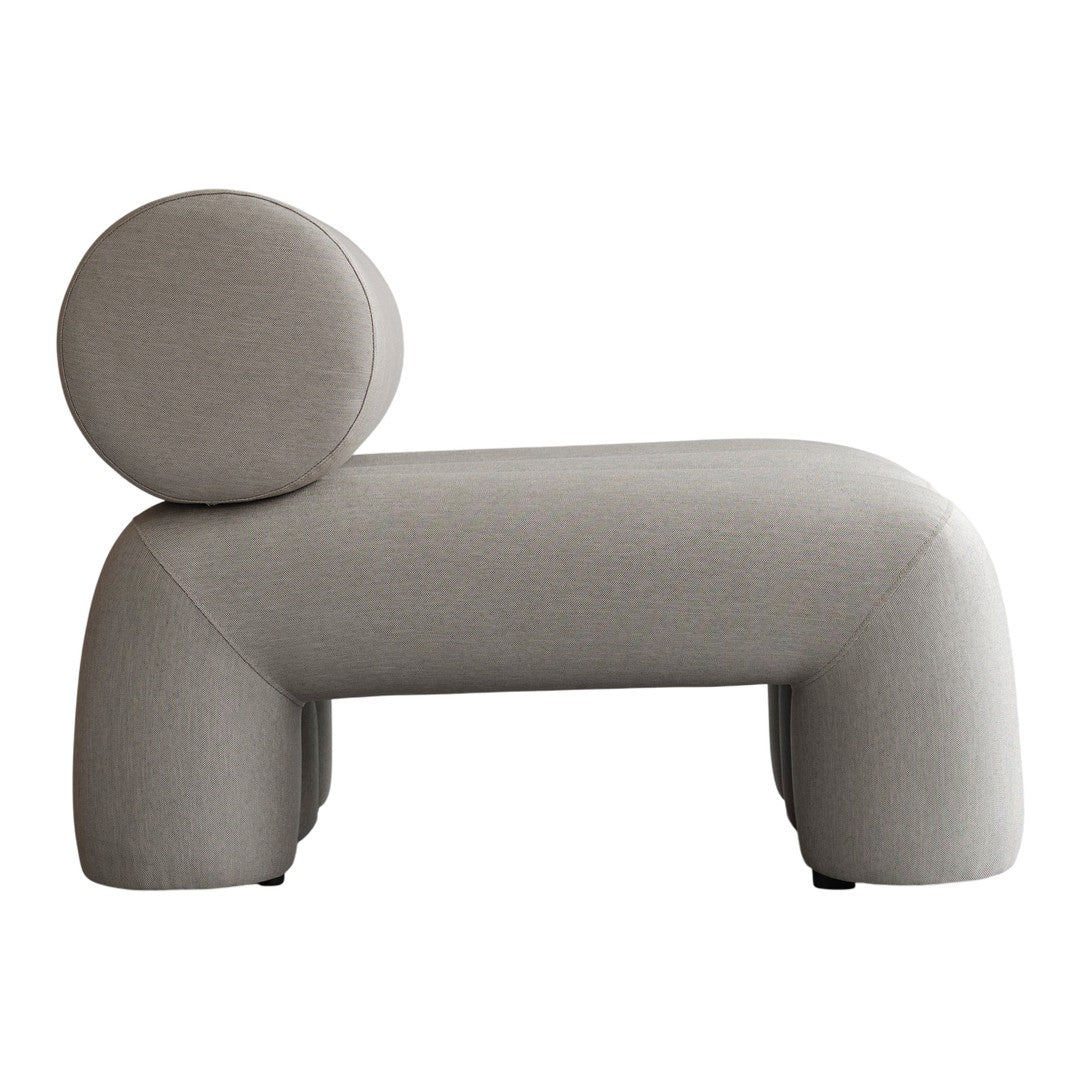 Light gray modern sofa with unique rounded shapes and minimalist design, perfect for contemporary interiors.