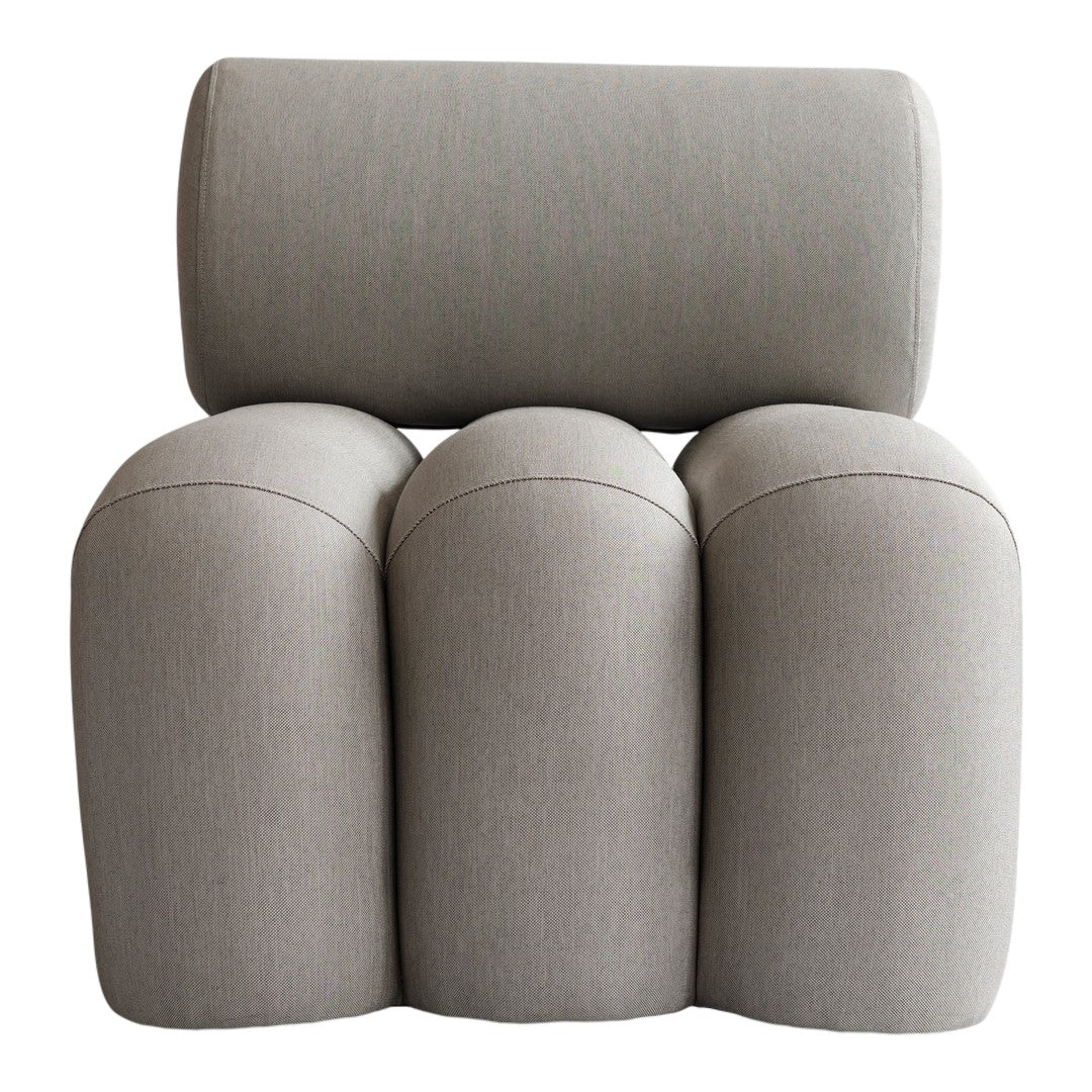 Light gray upholstery with smooth, rounded shapes and subtle stitching details, perfect for modern interiors.