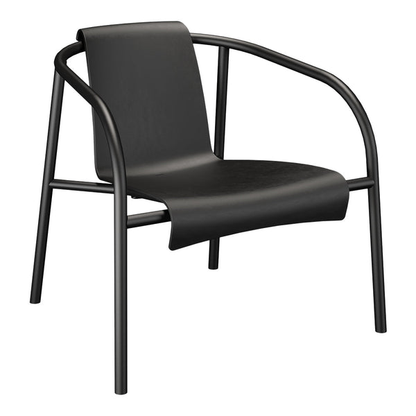 Sleek black chair with a minimalist design and smooth, curved lines, perfect for modern decor.