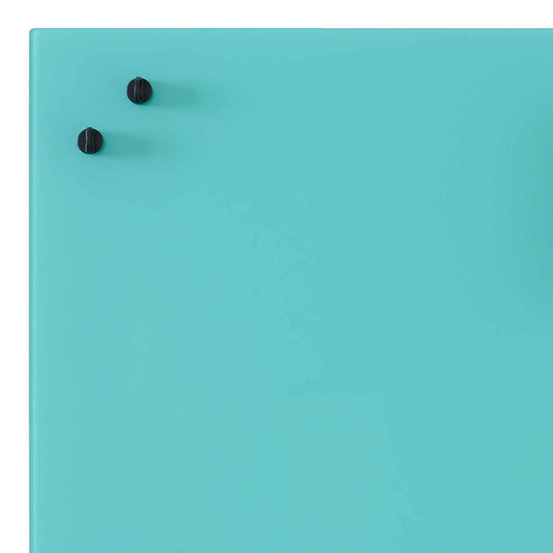 Sleek turquoise surface with two black knobs, offering a modern and stylish design.