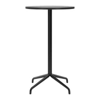 Sleek black round bar table with a minimalist design and sturdy metal base. Perfect for modern decor.
