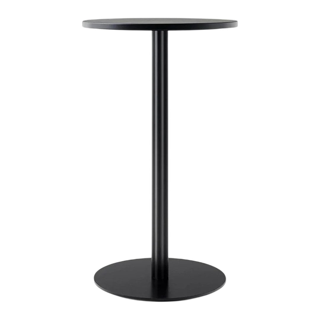 Sleek black round bar table with a minimalist design and smooth finish, perfect for modern spaces.