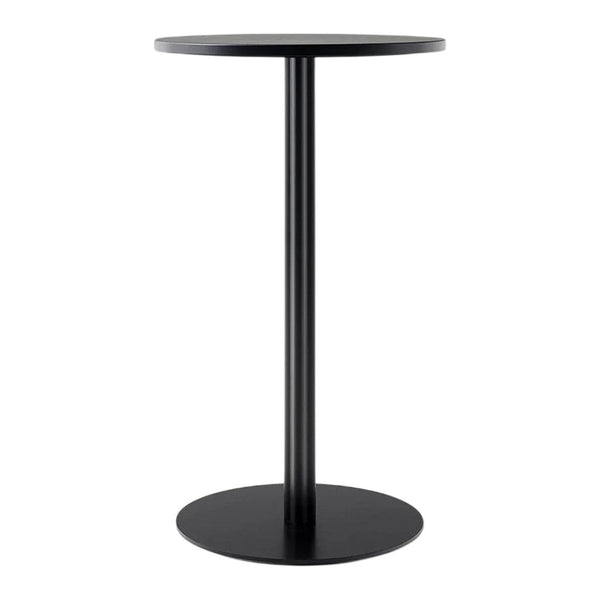 Sleek black round bar table with a minimalist design and smooth finish, perfect for modern spaces.