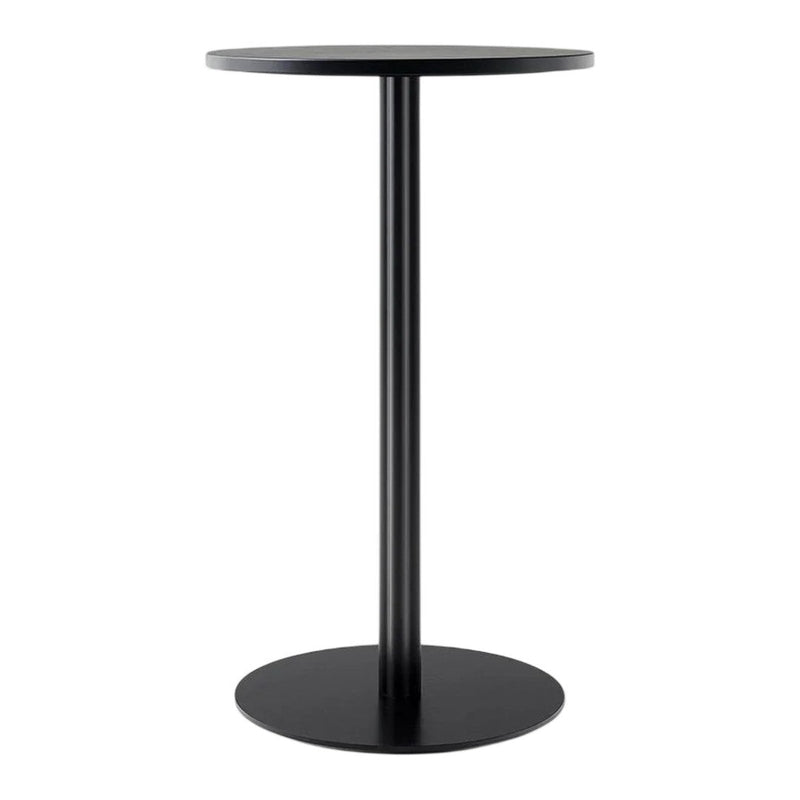 Sleek black round bar table with a minimalist design and smooth finish, perfect for modern spaces.