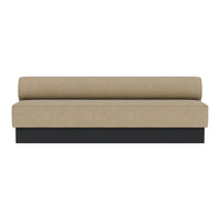Beige fabric sofa with a sleek black base, featuring a minimalist design and smooth, solid colors.