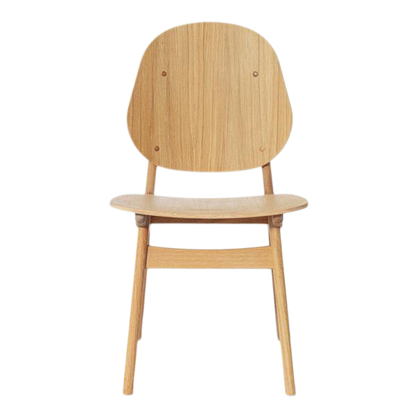 Light oak wood chair with a smooth, natural finish and minimalist design, featuring a simple, round backrest.