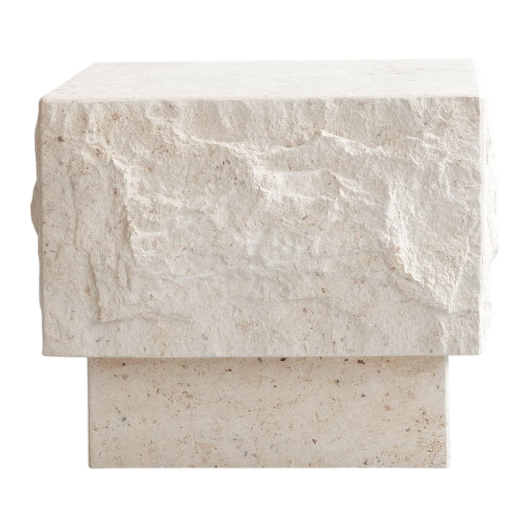 Textured light beige stone square table with a natural rocky pattern, perfect for modern decor.