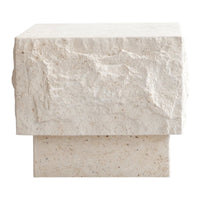 Textured light beige stone square table with a natural rocky pattern, perfect for modern decor.