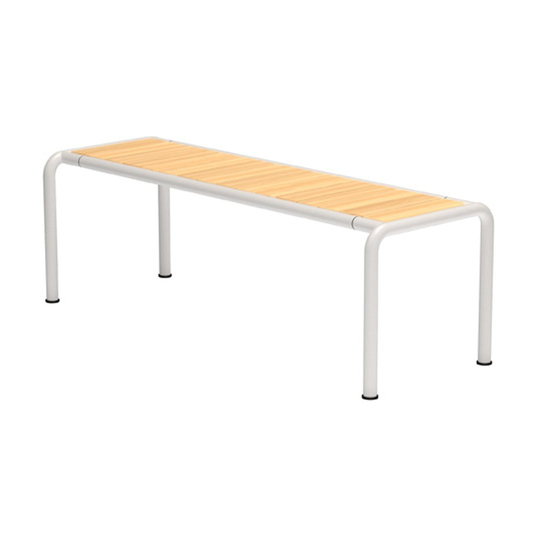 Light wood slats with a natural finish on a sleek silver metal frame, perfect for modern decor.