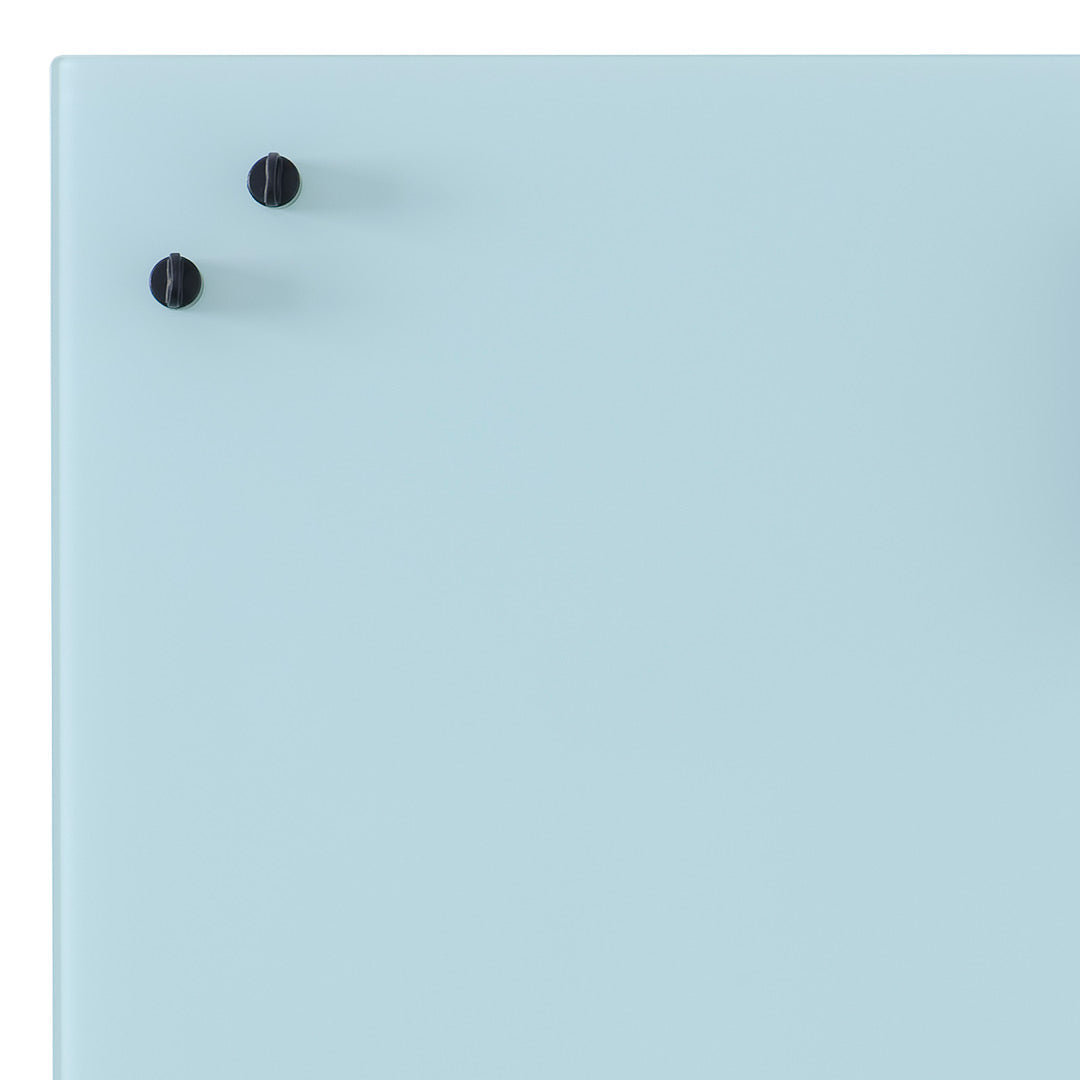 Light blue panel with two black knobs, featuring a smooth, modern finish. Ideal for minimalist decor.