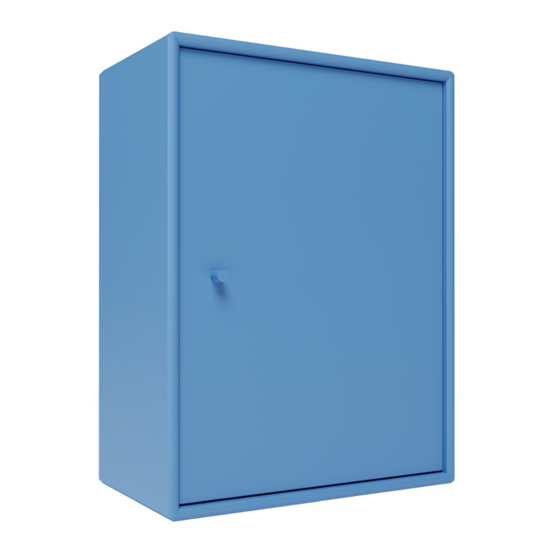 Solid blue storage cabinet with a smooth finish and minimalistic design. Ideal for modern spaces.