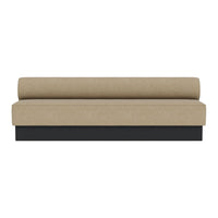 Beige upholstered sofa with a sleek black base and minimalistic design, perfect for modern interiors.