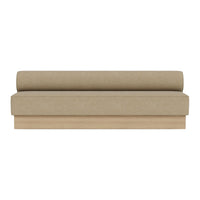 Beige upholstered sofa with a smooth fabric texture and a minimalistic design. Perfect for modern interiors.