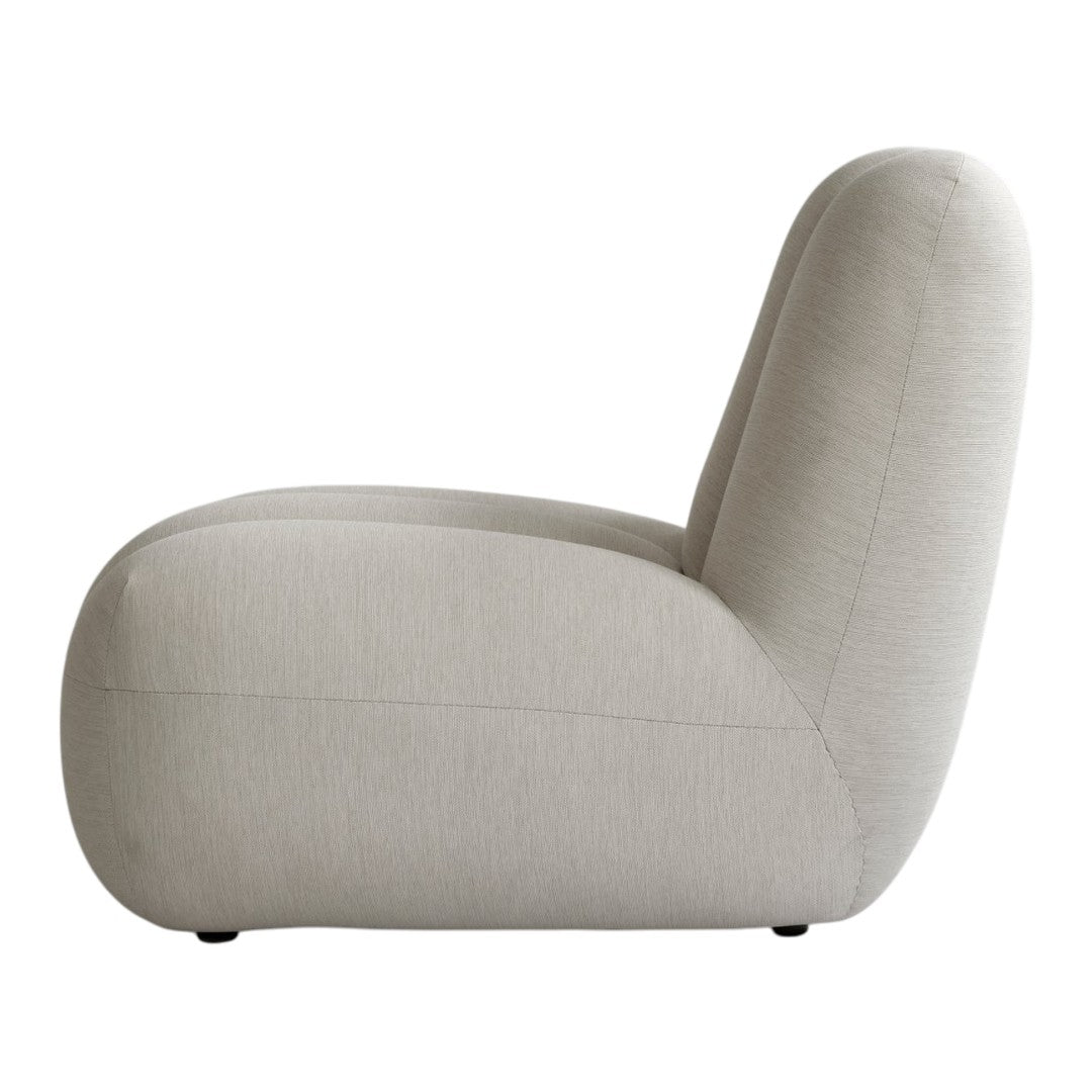 Soft beige fabric chair with a smooth texture and minimalist design. Perfect for modern interiors.