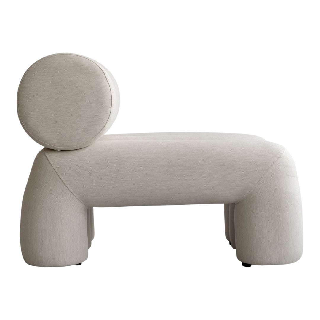 Light beige modern sofa with smooth, minimalistic design and rounded shapes, perfect for contemporary interiors.