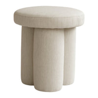 Light beige round stool with a textured fabric and soft, rounded edges, perfect for modern decor.