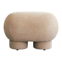 Soft beige ottoman with a smooth, matte finish and rounded, organic shape. Ideal for contemporary decor.