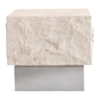 Textured white stone block with a sleek silver metal base, showcasing a modern and minimalist design.