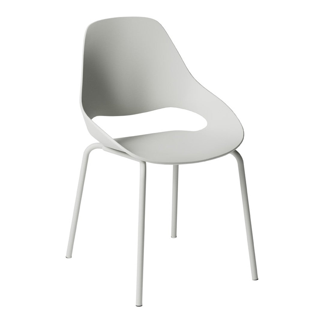 Modern minimalist chair in sleek gray with a smooth, curved design and white legs. Ideal for contemporary decor.