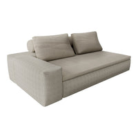 Light beige sofa with a textured, woven pattern and adjustable back cushions for modern decor.
