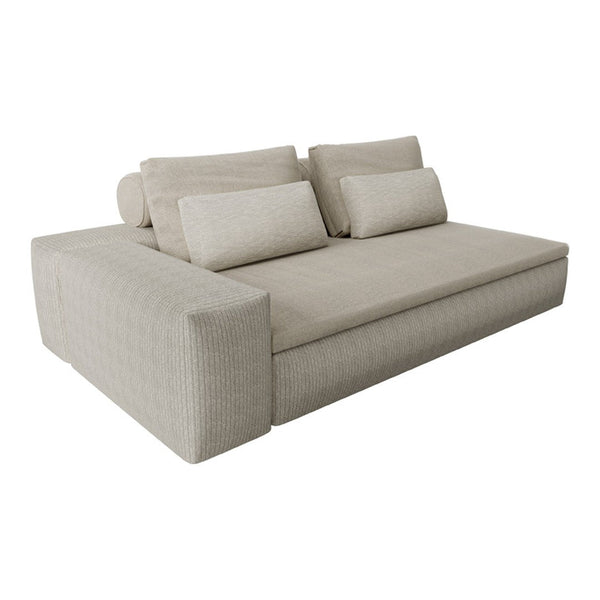 Beige textured sofa with modern design and supportive cushions, perfect for contemporary living spaces.
