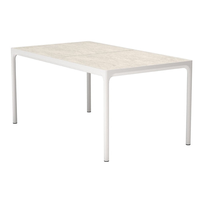 Light beige tabletop with subtle pattern, featuring sleek white legs for a minimalist touch. Perfect for modern decor.