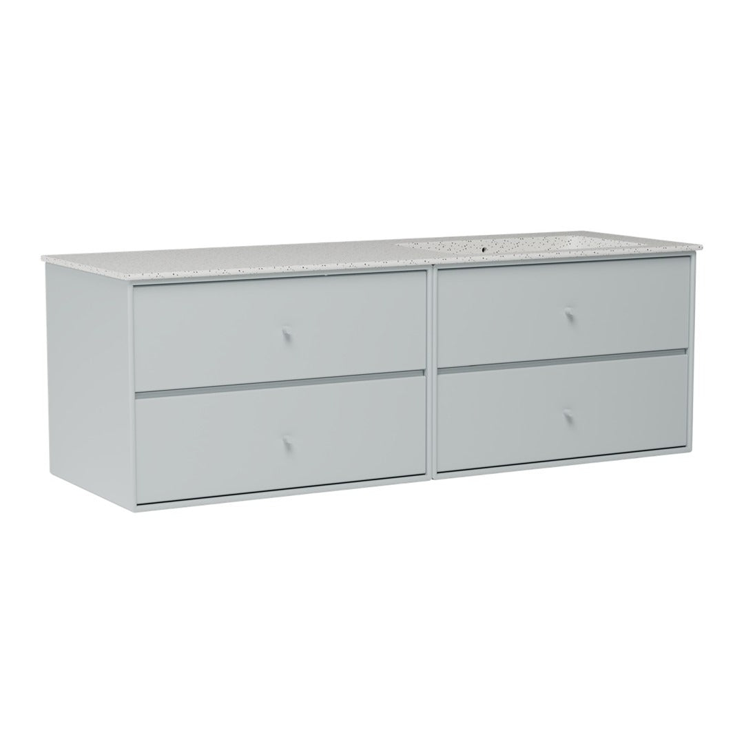 Light gray dresser with a smooth finish and minimalist design, featuring four spacious drawers.