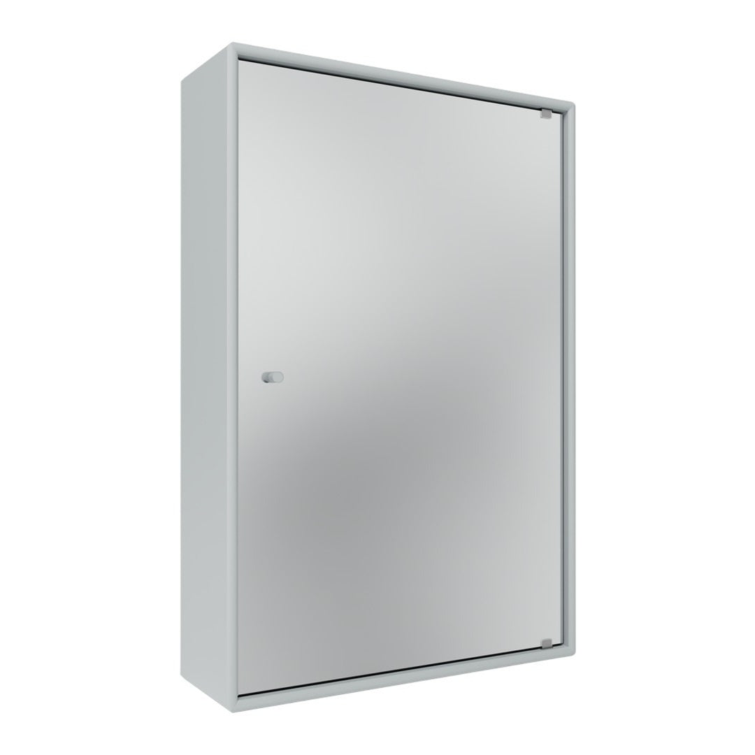 Silver wall-mounted cabinet with a sleek, smooth finish and minimalist design, perfect for modern interiors.