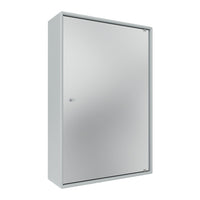 Silver wall-mounted cabinet with a sleek, smooth finish and minimalist design, perfect for modern interiors.