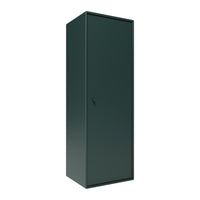 Single tall cabinet in a solid, deep green finish with a sleek matte texture.