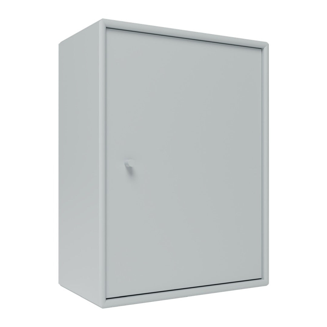 Gray storage cabinet with a smooth surface and minimalist design, perfect for modern spaces.
