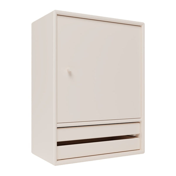 Light beige cabinet with a smooth finish, featuring a single door and a minimalist drawer design.