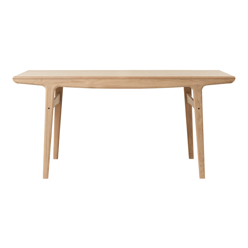 Light natural wood console table with smooth, minimalist design and tapered legs. Ideal for modern decor.
