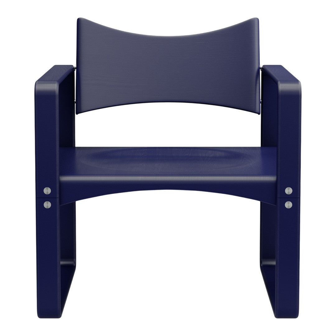 "Solid navy blue chair with a minimalist design and smooth matte finish."