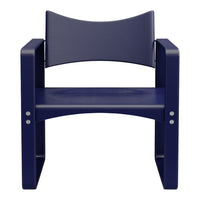 "Solid navy blue chair with a minimalist design and smooth matte finish."
