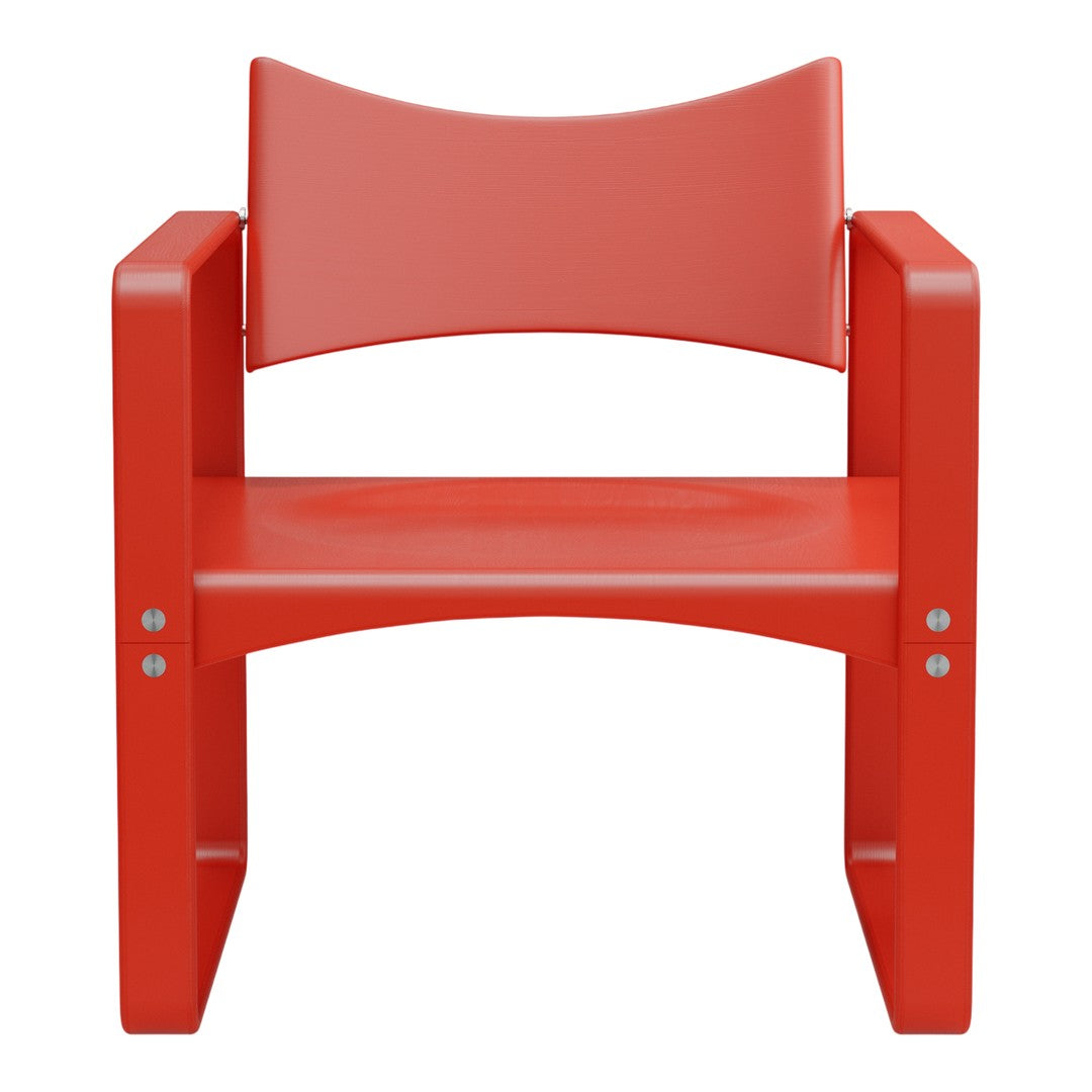 Bright red chair with a smooth, minimalist design and a modern silhouette. Perfect for vibrant decor.